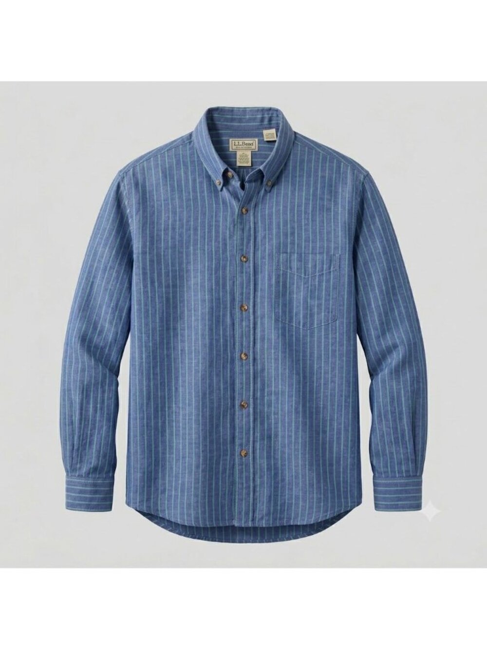 L.L. Bean Mens Shirt Large Tall Blue Striped 100% Cotton Long Sleeve Button-Down
